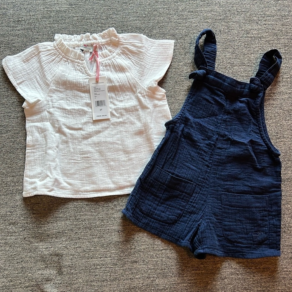 Vineyard Vines 3T ruffle neck top and short overalls